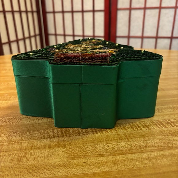 Green Fabric Sequin Christmas Tree Gift Box 8 3/4" Tall - Picture 2 of 7